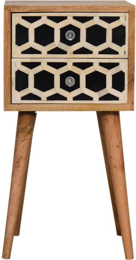 Unique-Treasure Handgemaakte Luxe nachtkastje – mini formaat – bone inlay – 2 lades – handgemaakt