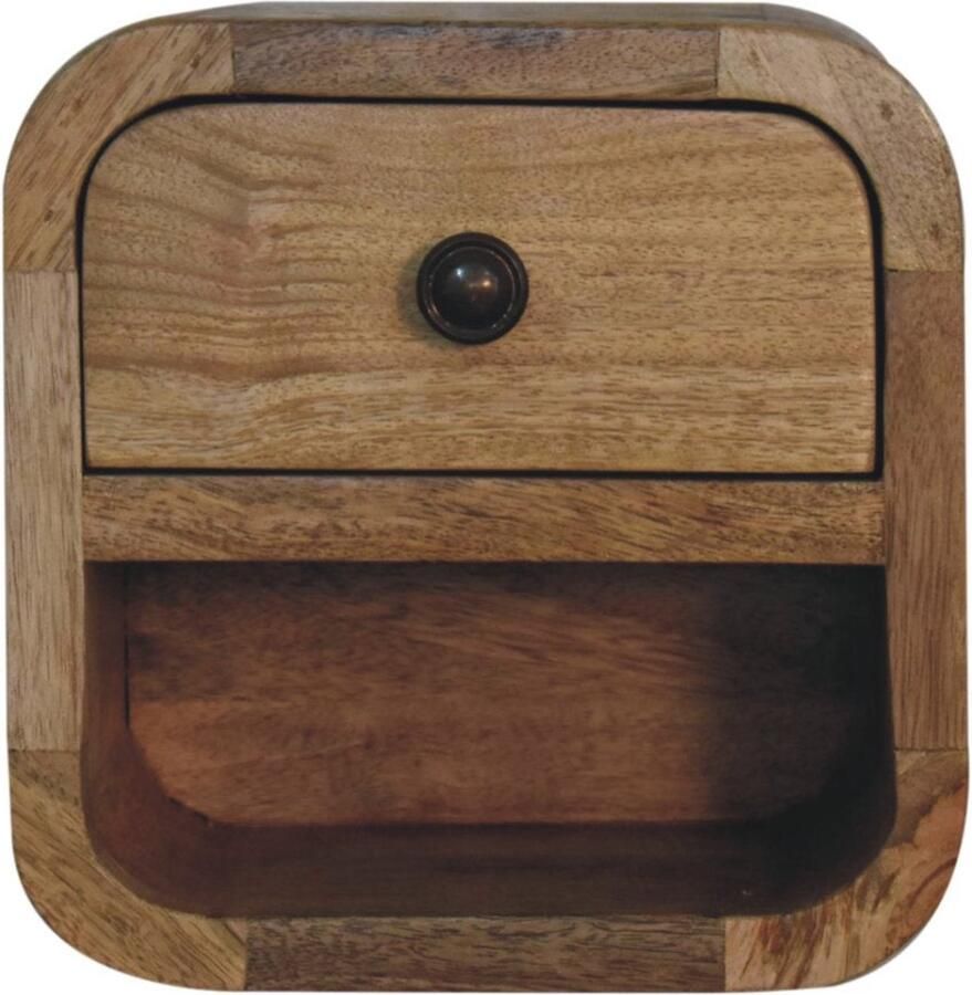 Unique-Treasure Handgemaakte Mini nachtkastje – eikenlook – gebogen vorm – open sleuf vak