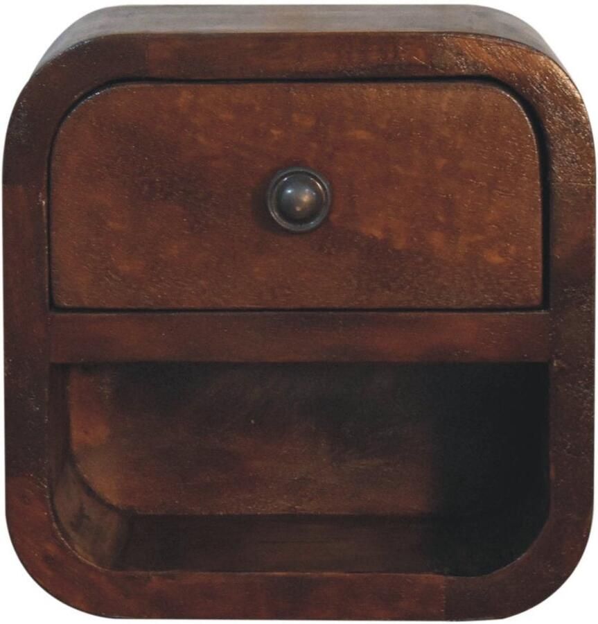 Unique-Treasure Handgemaakte Mini nachtkastje – kastanje – gebogen – open slot – strak design