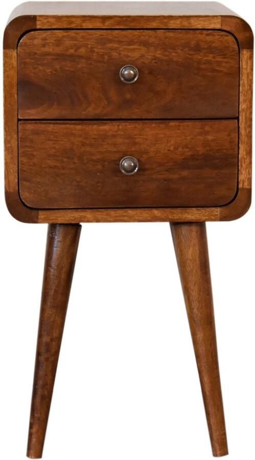 Unique-Treasure Handgemaakte Prachtig nachtkastje – mini – kastanjehout – gebogen vorm