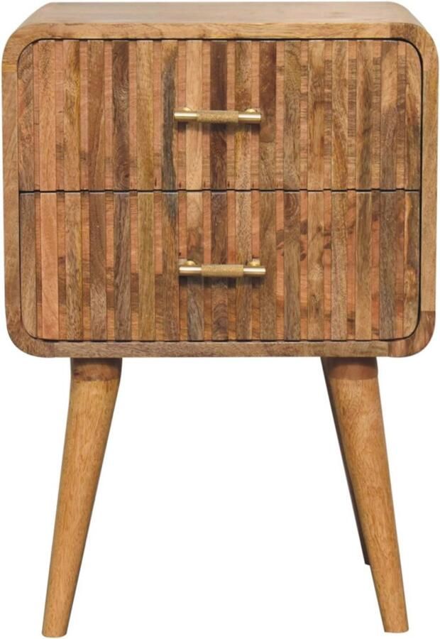 Unique-Treasure Handgemaakte Prachtig nachtkastje – ribbel structuur – T-bar lade – houtlook