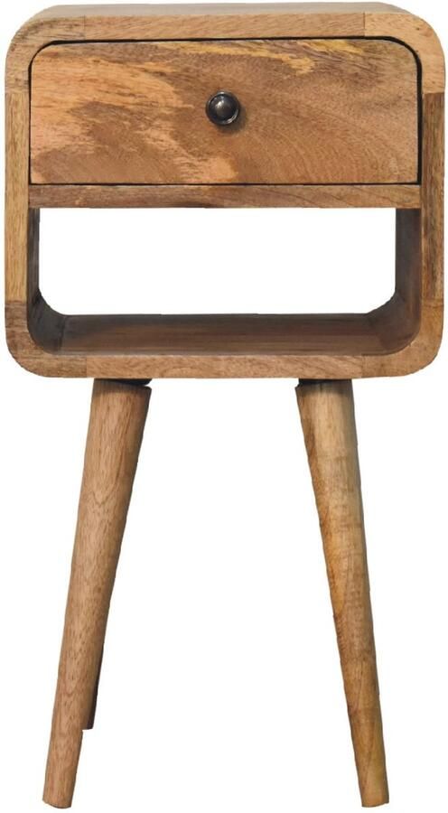 Unique-Treasure Handgemaakte Stijlvol nachtkastje – eikenlook – mini – gebogen onderkast