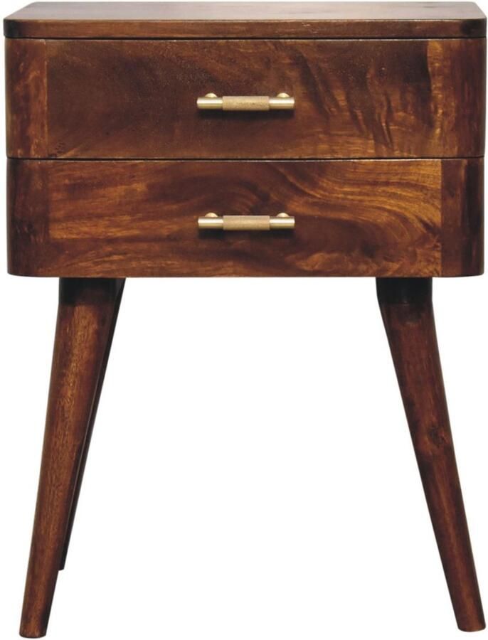 Unique-Treasure Handgemaakte Stijlvol nachtkastje – kastanjehout – T-bar greep – Scandinavisch
