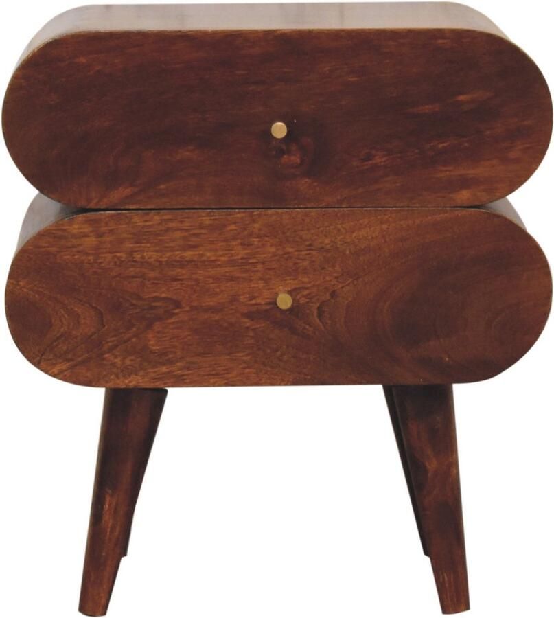 Unique-Treasure Handgemaakte Uniek nachtkastje – kastanje – bolvormig design – minimalistisch