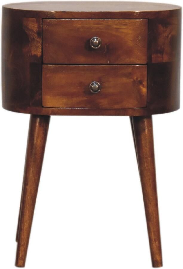 Unique-Treasure Handgemaakte Uniek nachtkastje – mini – kastanjehout – afgeronde vorm