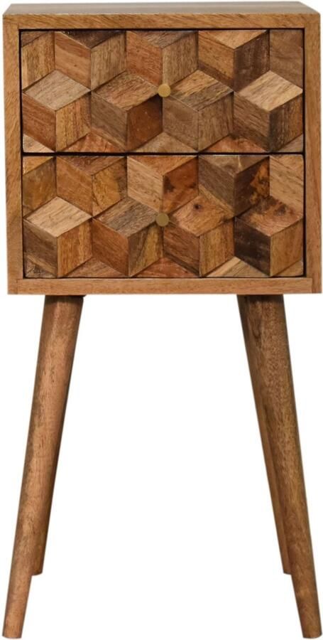 Unique-Treasure Handgemaakte Uniek nachtkastje – mini model – carving design – 2 lades