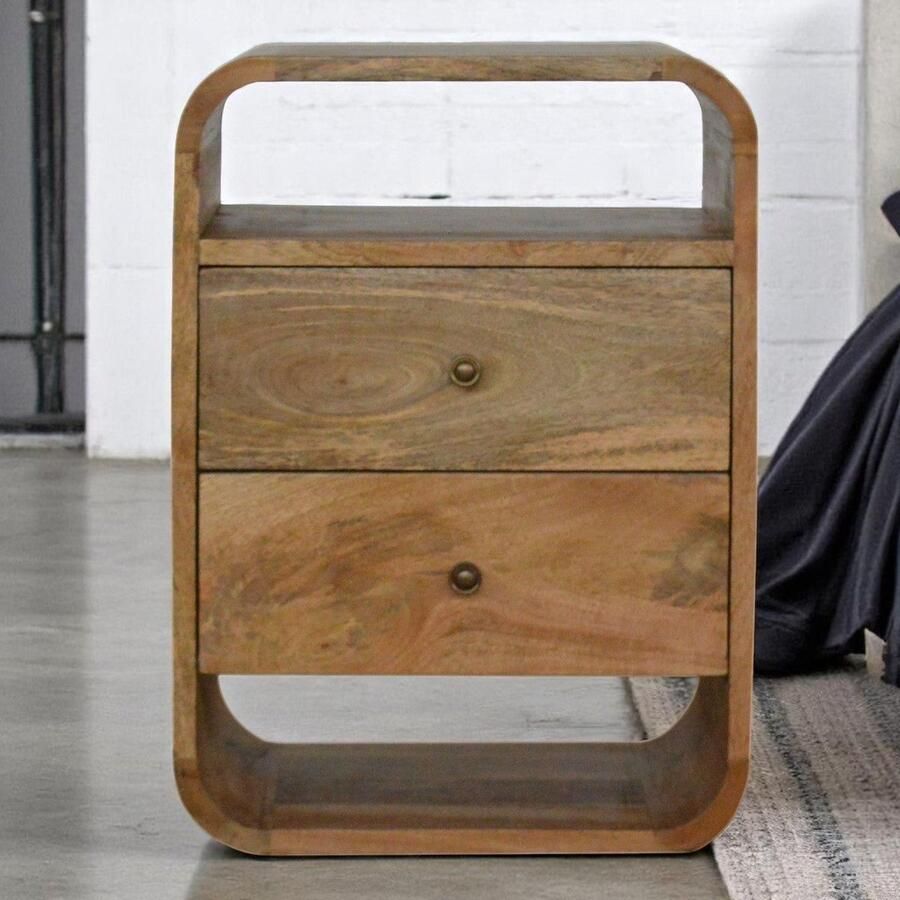 Unique-Treasure Handgemaakte Verfijnd nachtkastje – 2 lades – London stijl – houtlook