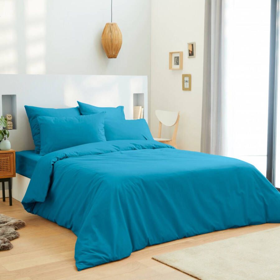 Univers Décor 4-delige Unicolore Turquoise lakenset voor bed van 160 x 200 cm Grande Largeur 100% katoen 57 thread count