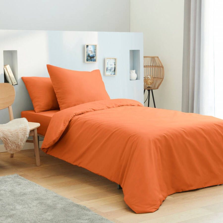 Univers Décor Oranje 3-delige effen lakenset voor bed van 90 x 190 cm 100% katoen 57 draden cm²