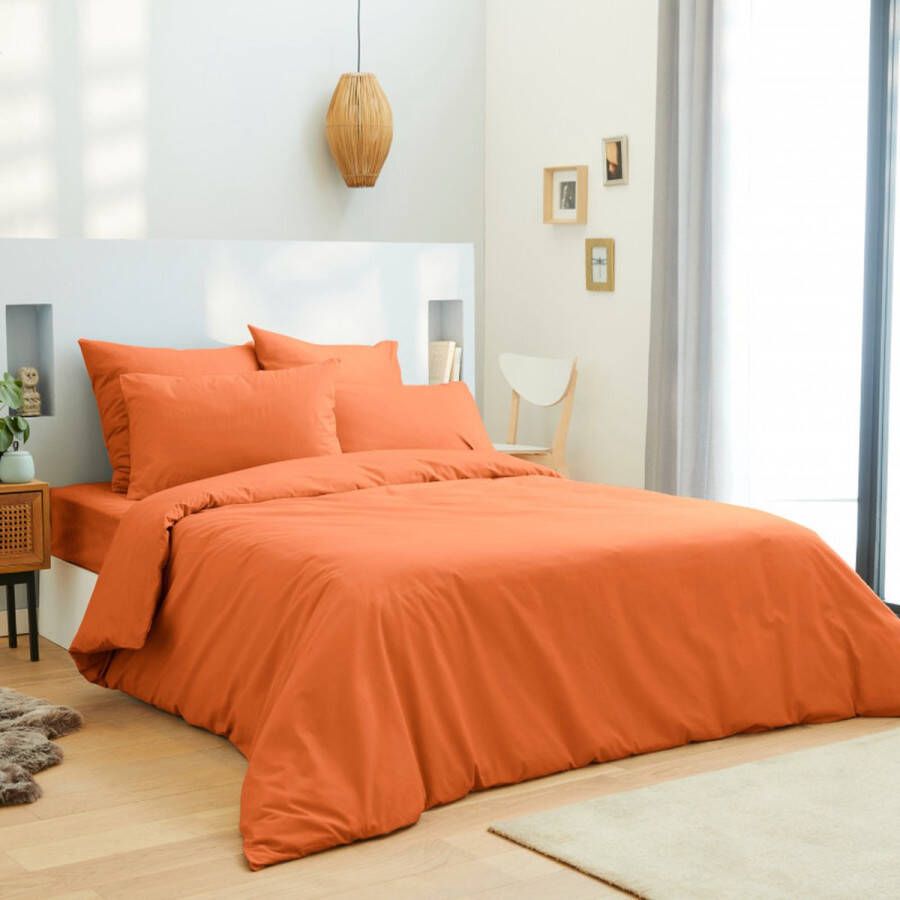 Univers Décor Set van 4 lakens Unicolore Orange voor bed van 160 x 200 cm Grande Largeur 100% katoen 57 draden cm²