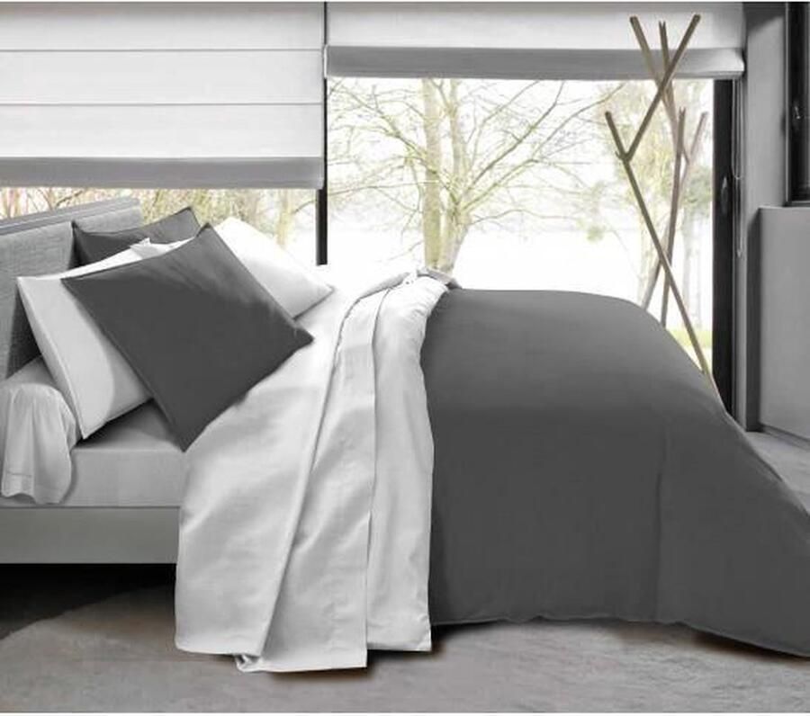 Univers Décor COMPLEET 6-PACK ANTRACIET WIT OMKEERBAAR DEKBEDOVERTREK VOOR 140 X 190 CM BED