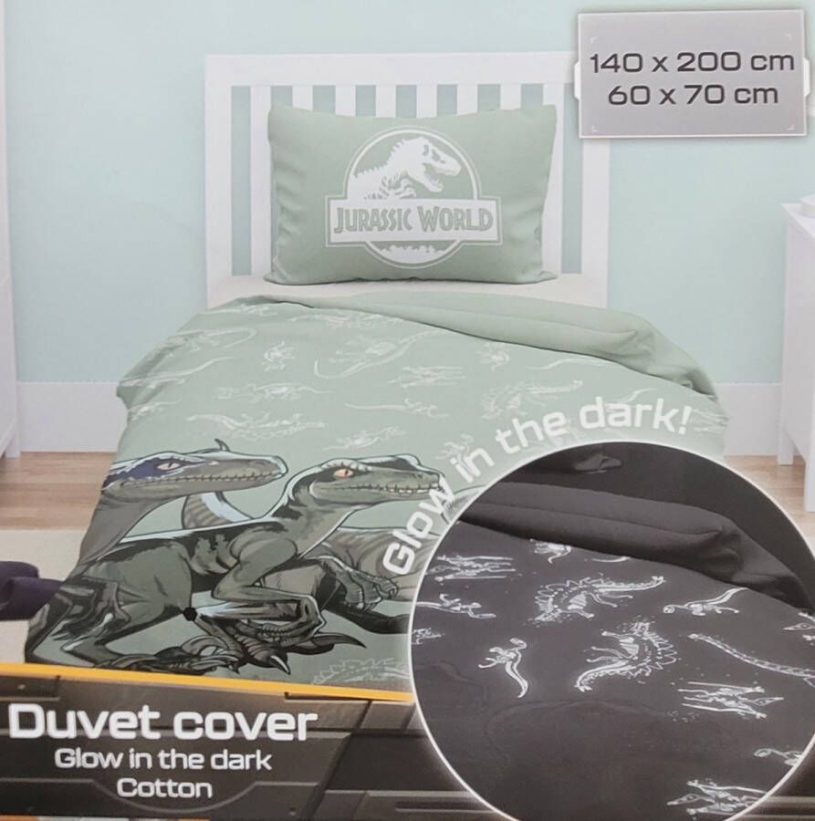 Jurassic World dekbedovertrek Dinosaurussen 140x200 cm Glow in the dark bed set dekbedhoes dino