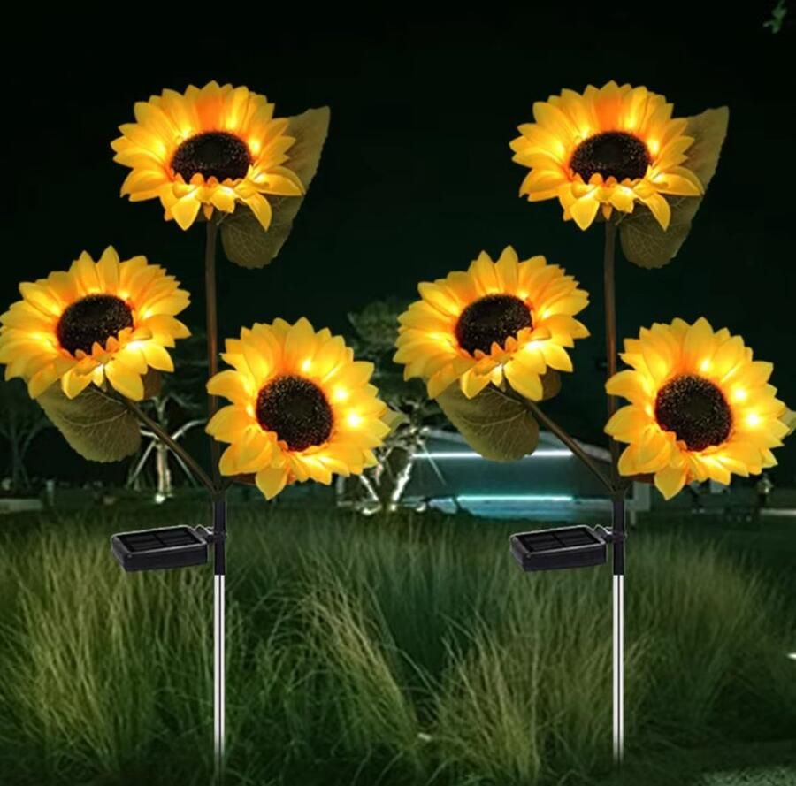 Universeel 2 Stuks 3 Headed Zonnebloem Zonne-Energie Lamp 3 Led Zonnebloem Gele Bloem Lamp Decor Voor De Decoratie Van Patio 'S Gazon Tuinen