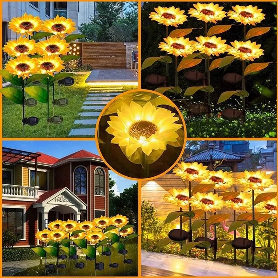 Universeel 2 Stuks Led Solar Zonnebloemen Bloem Licht Huis Decoratieve Bloem Verlichting Tuin Decoratie Gazon Lamp Waterdicht Landschap Bloem Licht