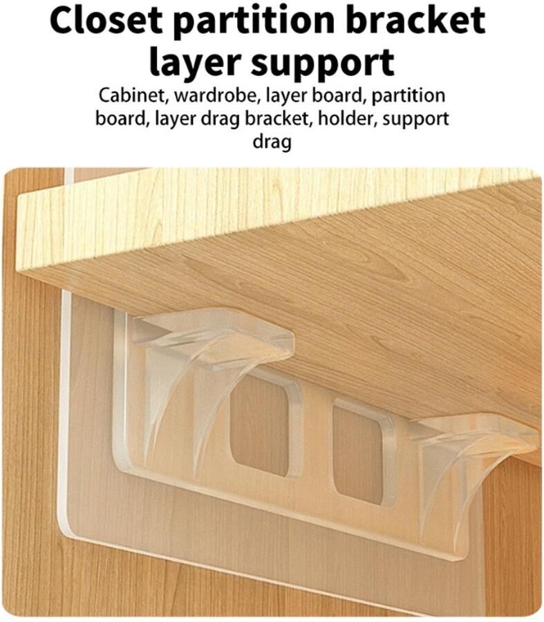 Universeel 6 Stuks Kledingkast Scheidingsbeugels – Niet-Markering Kleverige Keukenkast Verdelers – Anti-Slip Laagsteun Beugels – Organizer voor Kast Keuken Badkamer & Opbergkasten - Foto 2