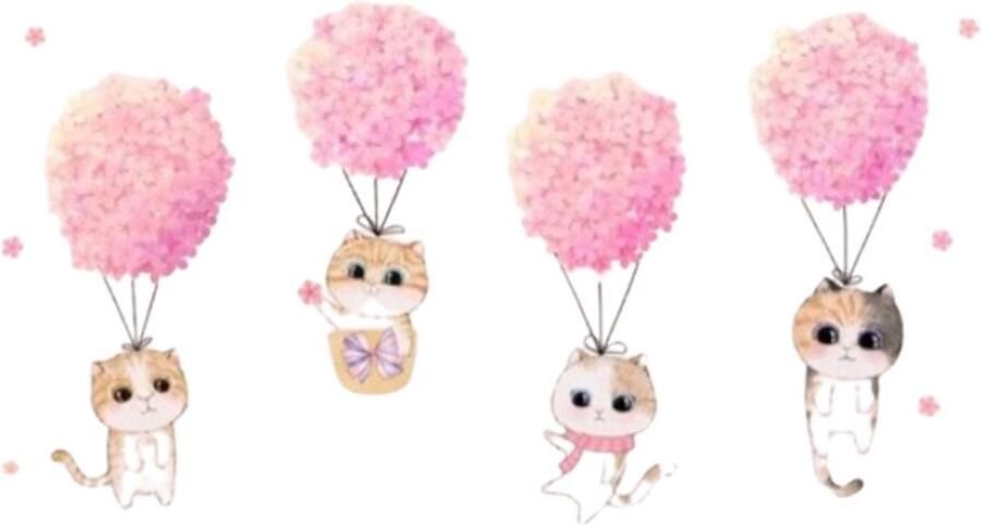 Universeel Roze Bloem Schattige Katten Muurstickers Voor Kinderkamers Meisje Slaapkamer Home Garderobe Wanddecor Zelfklevend Vinyl Sticker Wallpapers