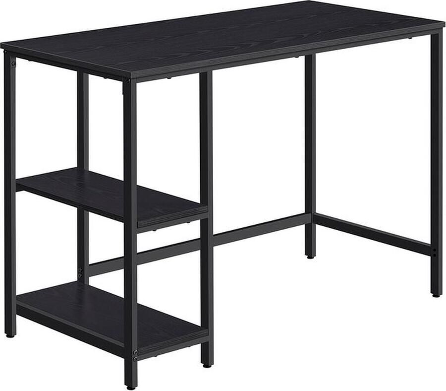 Unranded Bureau computertafel Kantoortafel met 2 planken aan de rechter- of linkerkant -industrieel zwart