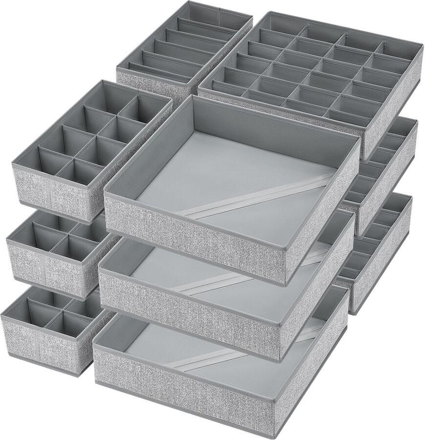 Unyqoos 12-delige Set Opvouwbare Kast- en Lade-organizers Voor Geordende Kledingopslag in Grijs Gemêleerd