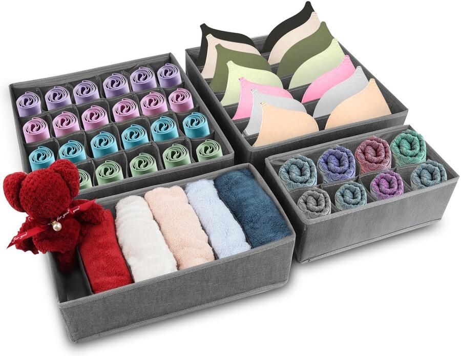 Unyqoos 4-Delige Set Organizer Box voor Ondergoed Sokken Sjaals en Meer in Kledingkasten