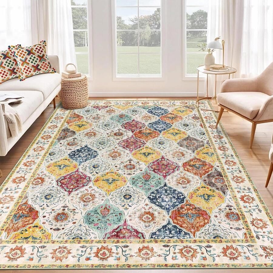 Unyqoos Charmant Bohemien Laagpolig Tapijt Voor Slaapkamer En Woonkamer In Vintage Stijl