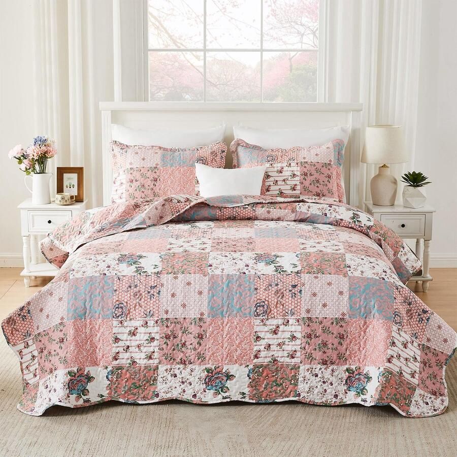 Unyqoos Charmante Patchwork Sprei Set voor Tweepersoonsbed met Kussenslopen