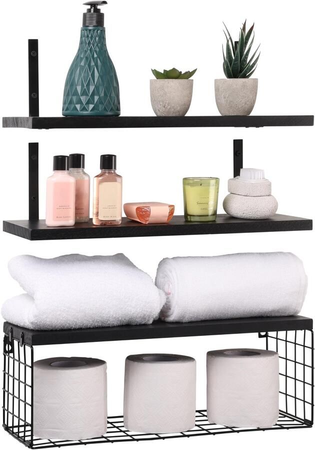 Unyqoos Charmante Set van 3 Houten Wandplanken voor Stijlvolle Interieurdecoratie