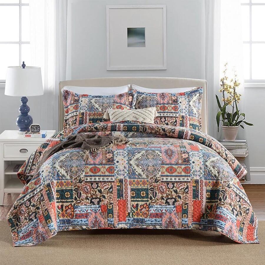 Unyqoos Chique Bloemen Sprei Set van Zuiver Katoen met Kussenslopen voor Tweepersoonsbed
