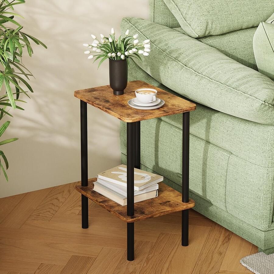 Unyqoos Compacte Houten Bijzettafel met Twee Niveaus voor Multifunctioneel Gebruik in Huis