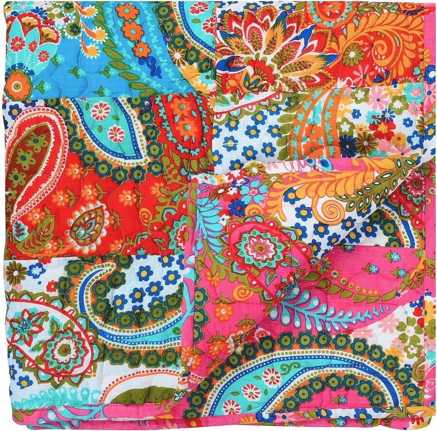 Unyqoos Decoratieve vintage katoenen deken met bloemrijk patchwork ontwerp voor bank en meer