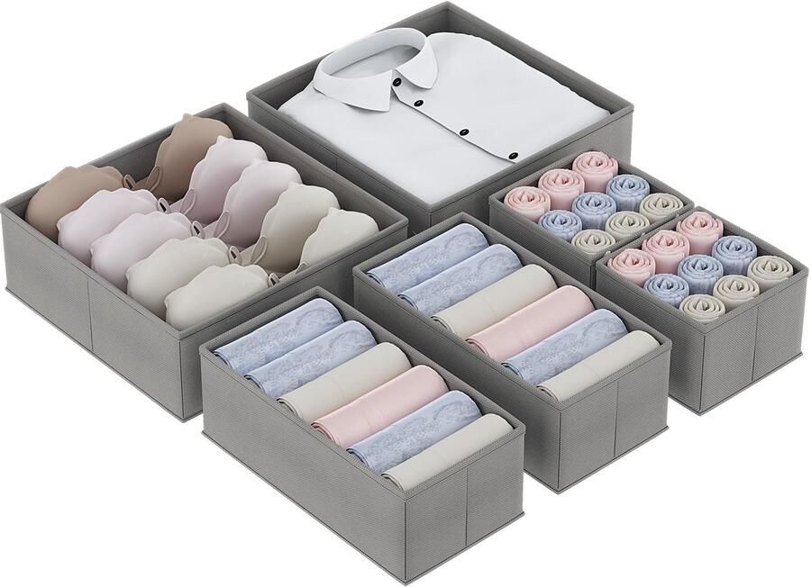 Unyqoos Efficiënte Opvouwbare Lade-organizers Set van 6 voor Sokken Ondergoed en Meer