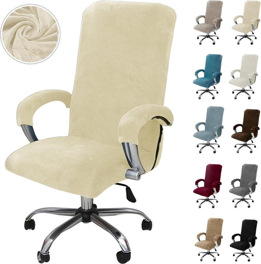 Unyqoos Elastische fluwelen stoelhoes met armleuningen voor bureaustoelen beige grote maat