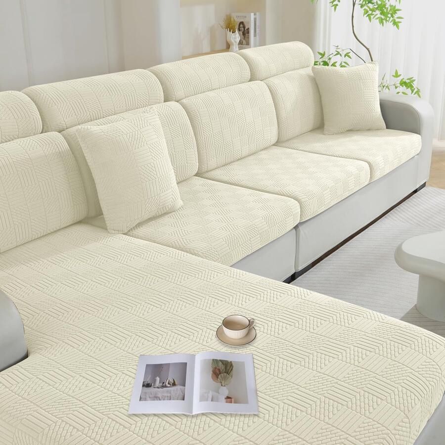 Unyqoos Elegante en Elastische Bankhoes Voor Meubels in Beige 3-zits Stijl