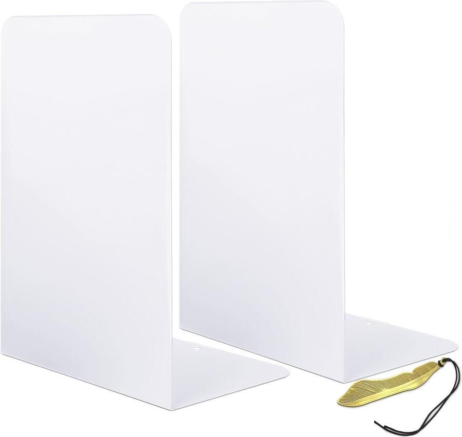 Unyqoos Elegante Witte Metalen Boekensteunen voor Boekenkast en Bureau Organisatie