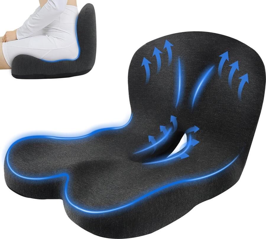 Unyqoos Ergonomisch Zitkussen voor Optimale Rugondersteuning en Stressvermindering bij Langdurig Zitten