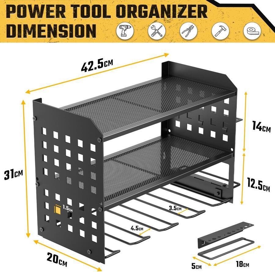 Unyqoos Gereedschapsopslag Wandhouder met 3 Niveau's voor Optimaal Gebruik van Garage en Werkplaats