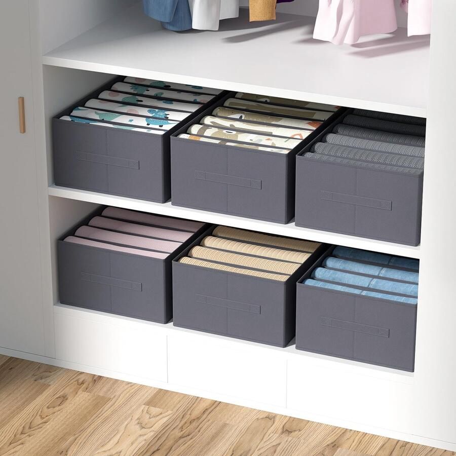 Unyqoos Handige Opbergoplossing: Set van 4 Grote Kledingkastorganizers met 6 Vakken Grijs