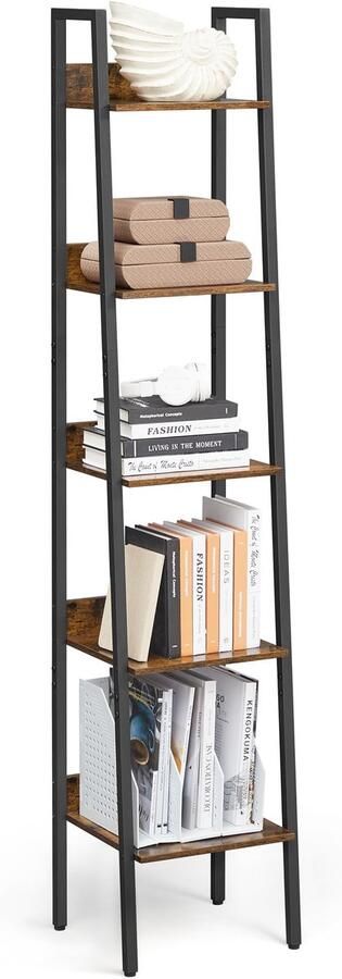 Unyqoos Industriële Boekenkast met Vijf Niveaus voor Smalle Ruimtes en Verschillende Kamers