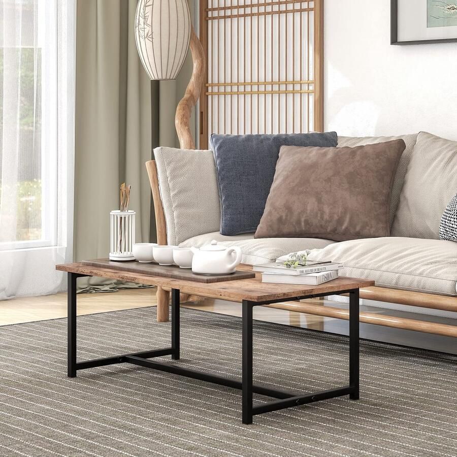 Unyqoos Industriële Vintage Salontafel voor Woonkamer met Eenvoudige Montage en Metaal