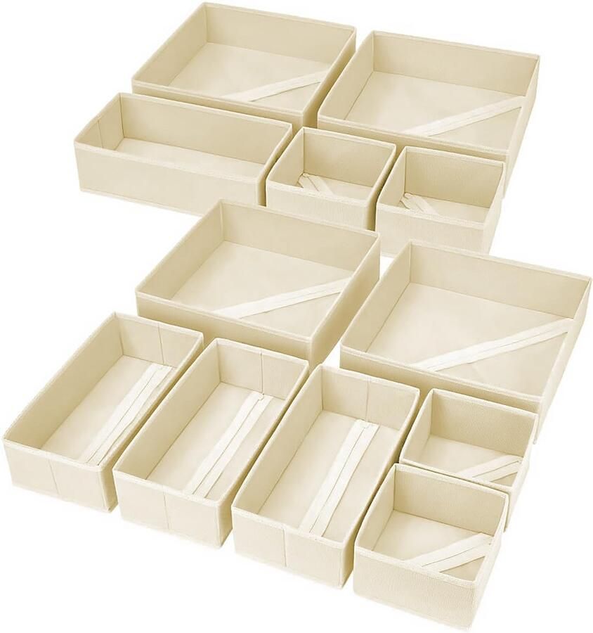 12-Delige Set Opvouwbare Lade- en Kastorganizers voor Kleding en Accessoires in Beige