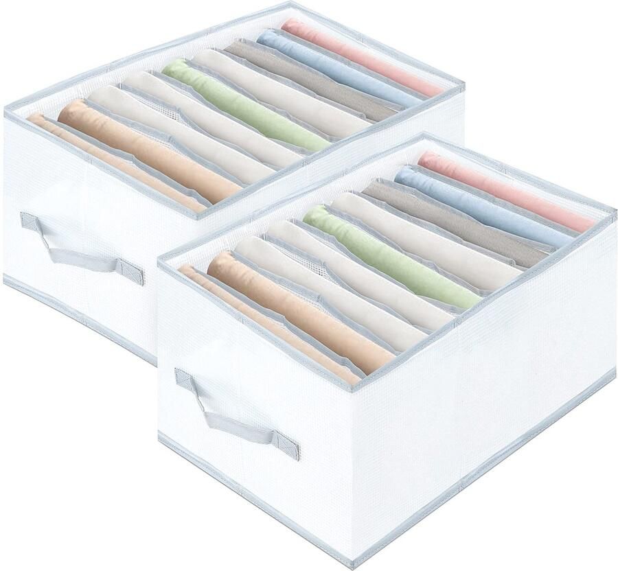 Unyqoos Kledingkast Organizer Set van 2 Wasbaar en Opvouwbaar Opbergsysteem met 9 Vakken voor Kledingstukken en Accessoires in de Kleur Wit