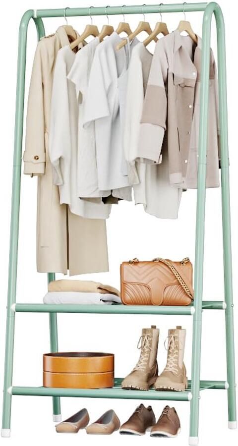 Unyqoos Kledingrek met Dubbele Stang en Extra Opbergruimte voor Slaapkamer en Woonkamer Mintgroen