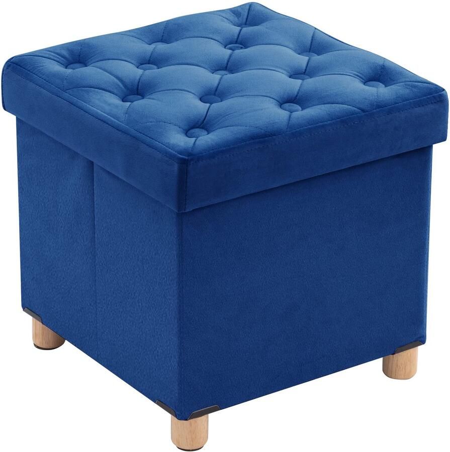 Unyqoos Kruk met opbergruimte opvouwbaar en veelzijdig voor woonkamer slaapkamer en hal fluweel 40x40x40 cm blauw