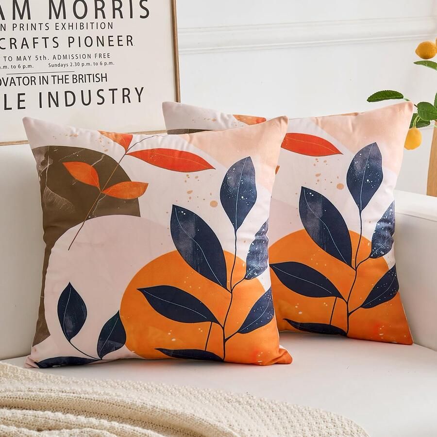 Unyqoos Kussenhoezen Set van 2 Boho Stijl Abstracte Bladeren 45x45 cm voor Bank en Slaapkamer