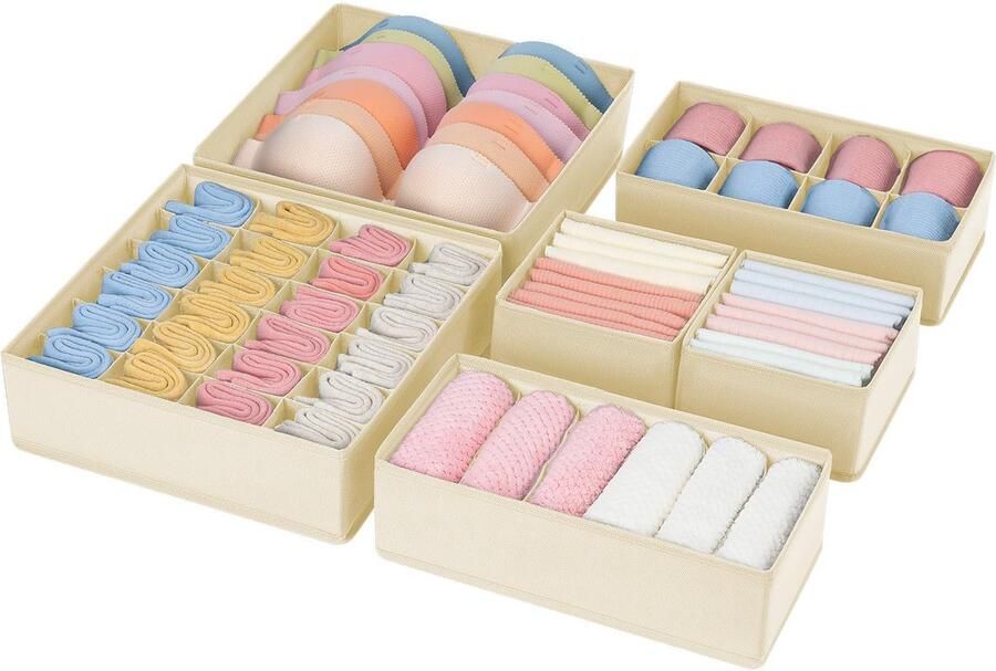 Unyqoos Lade-organizer Set van 6 Stuks voor Ondergoed en Kleding in Beige