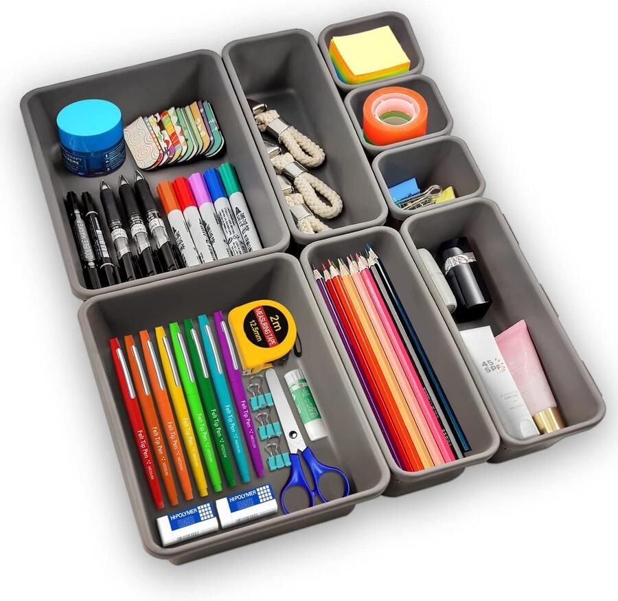 Unyqoos Luxe Set van 8 Multifunctionele Lade- en Bureau-Organizers voor Optimale Orde