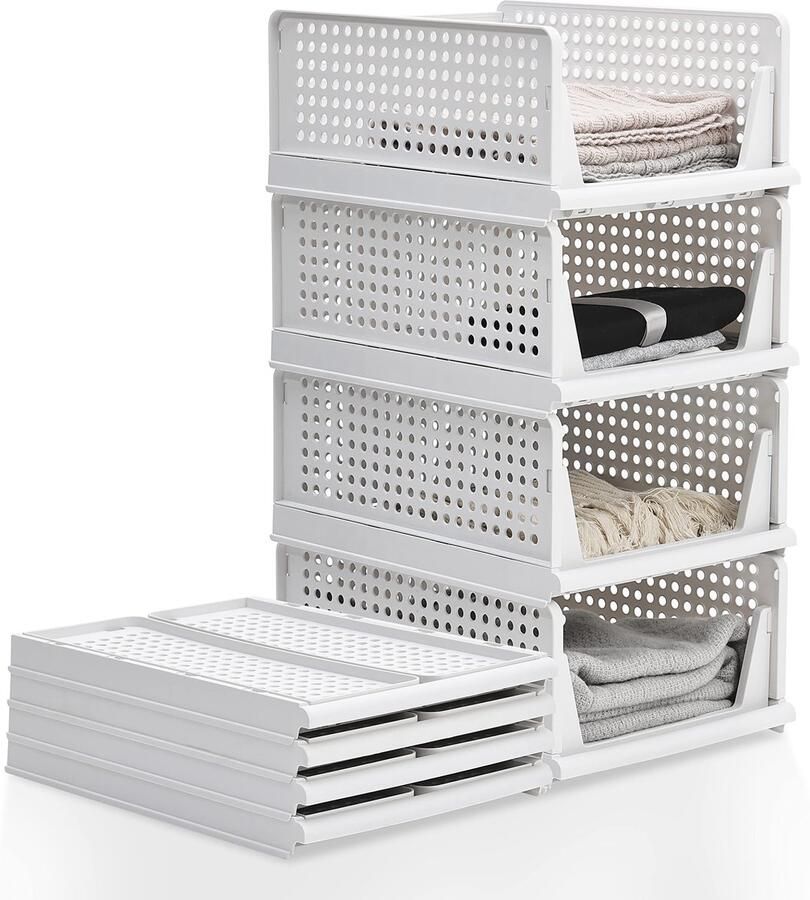 Unyqoos Maximaal Ruimtebesparende Stapelbare Opbergdozen voor Kledingkast en Meer Set van 4 Stuks