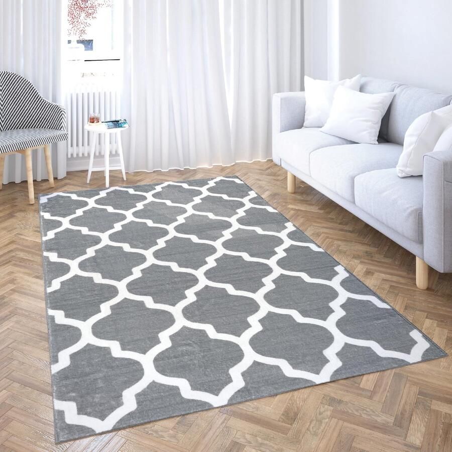 Unyqoos Moderne en Elegante Kortpolige Vloerkleed voor Woonkamer en Slaapkamer 60 x 120 cm Grijs met Witte Decoratie