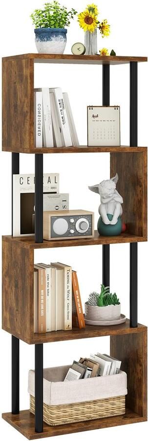 Unyqoos Moderne S-vormige Boekenkast met 5 Niveaus en Ruimteverdelende Functie voor Ruimtes