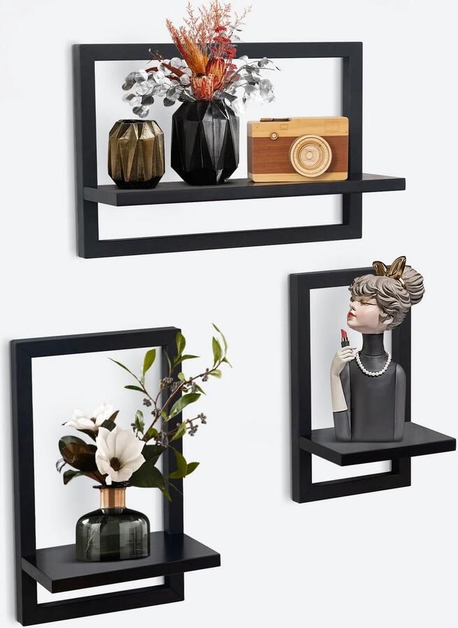 Unyqoos Moderne Set van 3 Decoratieve Zwevende Wandplanken voor Elke Kamer in Huis