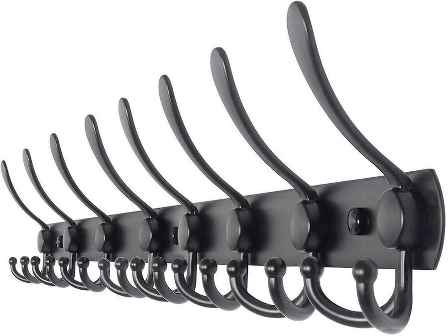 Unyqoos Moderne Zwarte Wandgarderobe met 24 Haken van Roestvrij Staal 75 cm Breed